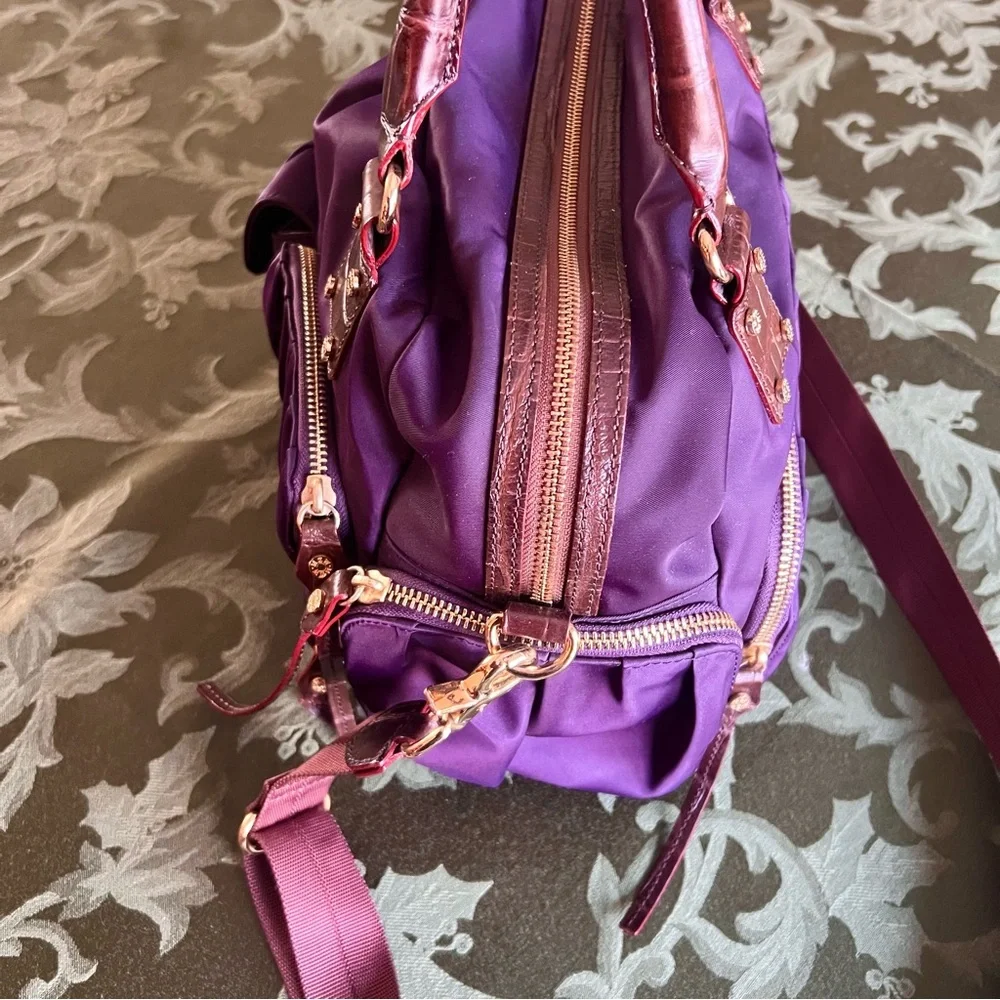 Gorgeous MZ Wallace plum nylon Clara satchel with leather trim & brass h…